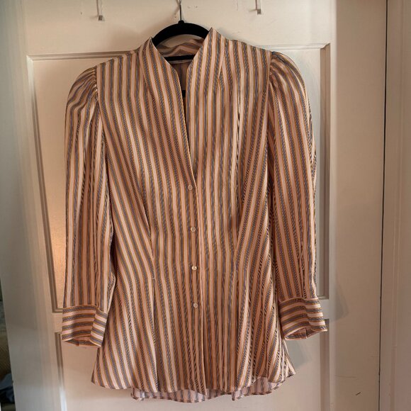 Sandro Striped Puff Sleeve Blouse Size 1 - Picture 1 of 7